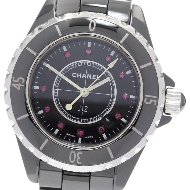 シャネル CHANEL H1634 J12 ブラックセラミック 12Pルビー クォーツ レディース _923152