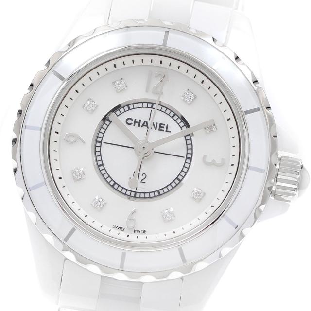 シャネル CHANEL H2570 J12 ホワイトセラミック 8Pダイヤ クォーツ レディース 美品 保証書付き_921791