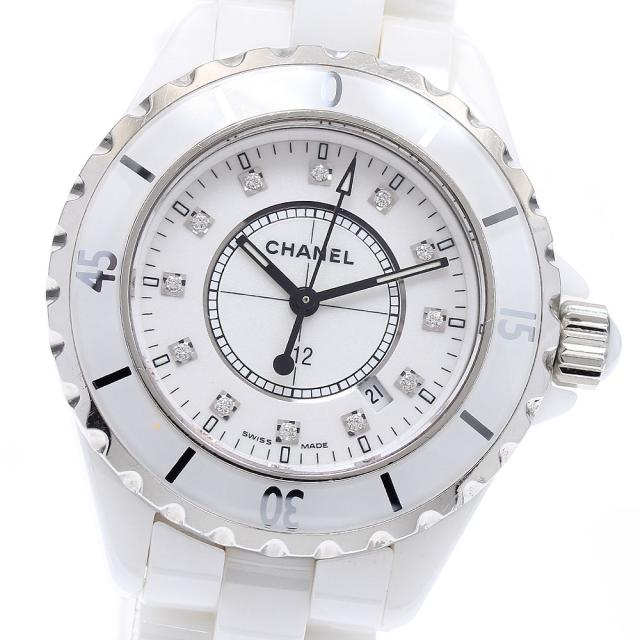 シャネル CHANEL H1628 J12 白セラミック 12Pダイヤ クォーツ レディース _923308