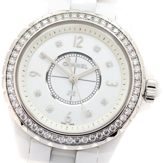 シャネル CHANEL H3110 J12 ダイヤベゼル 8Pダイヤ クォーツ レディース 良品 保証書付き_921796