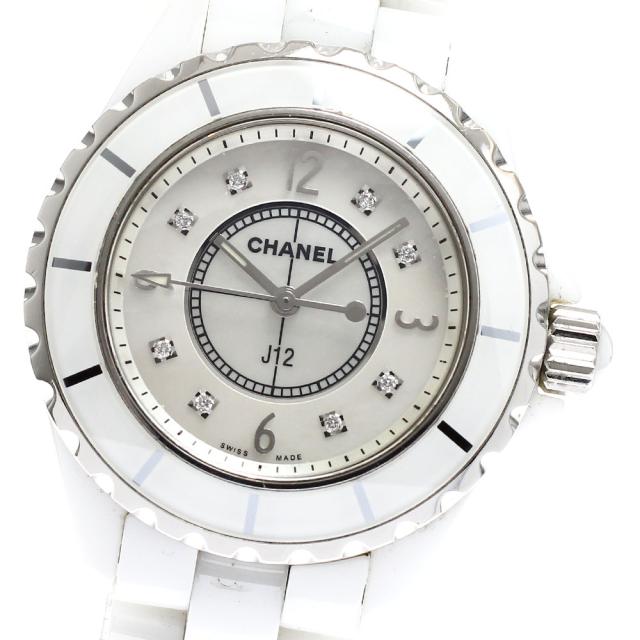 シャネル CHANEL H2422 J12 33ｍｍ 白セラミック 8Pダイヤ クォーツ レディース _930133