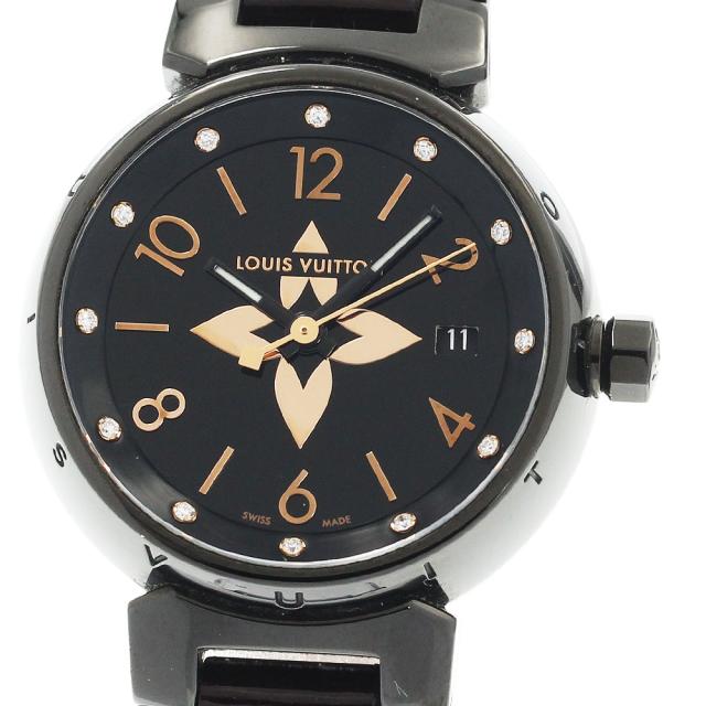 ルイ・ヴィトン LOUIS VUITTON QA047 タンブール オールブラックPM 12Pダイヤモンド クォーツ レディース _931651