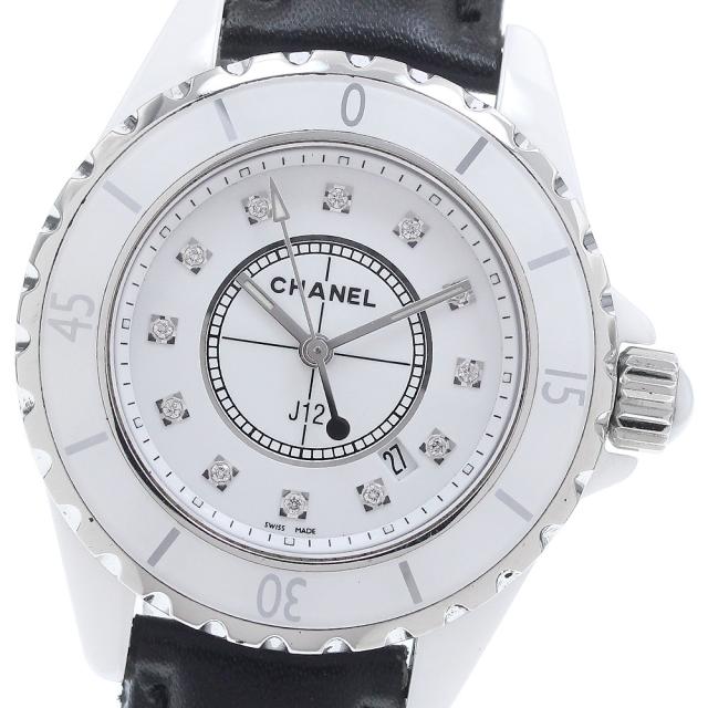シャネル CHANEL H1628 J12 白セラミック 12Pダイヤ クォーツ レディース _938318