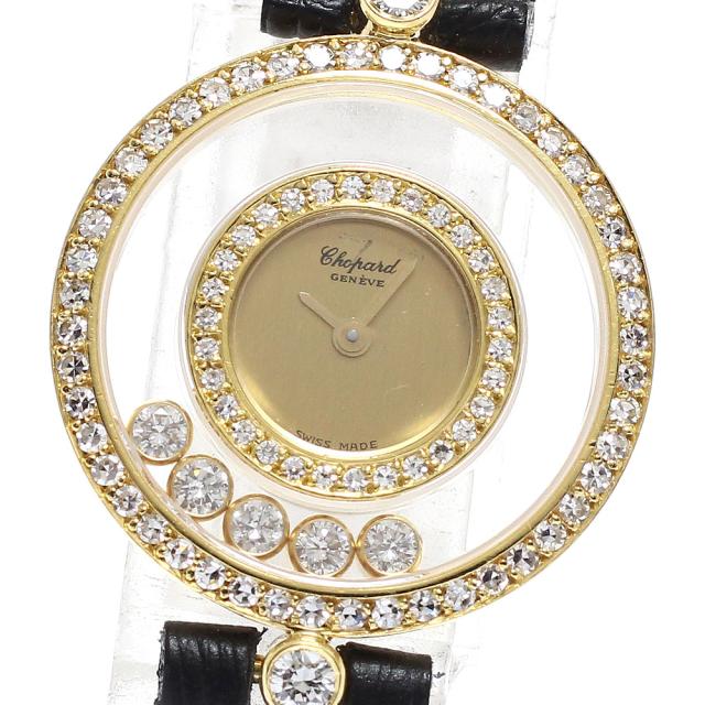 ショパール Chopard 4097 ハッピーダイヤモンド K18YG ダイヤベゼル 5Pダイヤ クォーツ レディース _688728