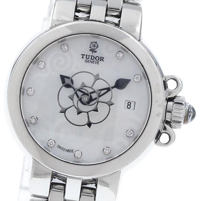 チュードル TUDOR 35100 クレア ドゥ ローズ デイト 10Pダイヤモンド 自動巻き レディース 保証書付き_942592