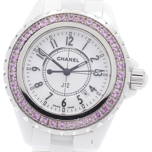 シャネル CHANEL H1181 J12 ピンクサファイアベゼル クォーツ レディース _944373