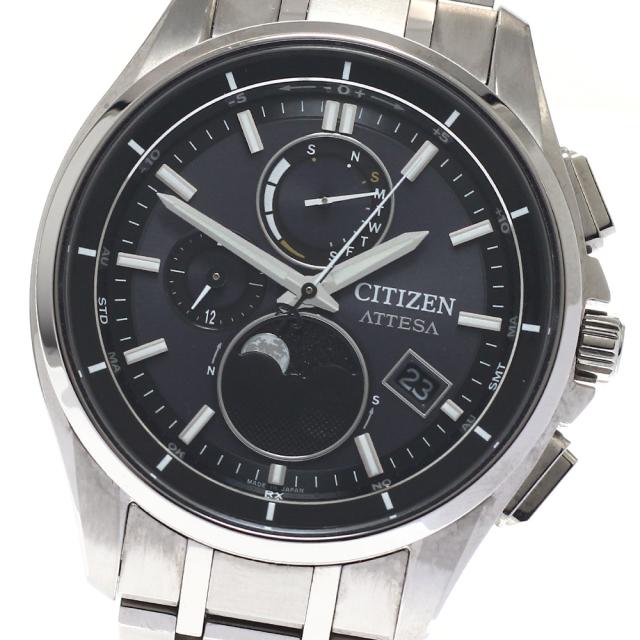 シチズン CITIZEN H874-005HK01/BY1001-66E アテッサ デイデイト ムーンフェイズ ソーラー電波 メンズ 美品 内箱・保証書付き_945030