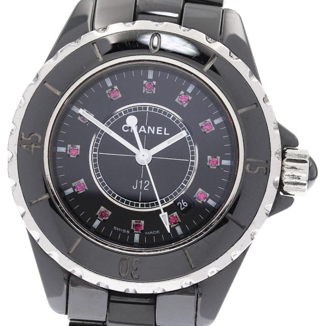シャネル CHANEL H1634 J12 ブラックセラミック 12Pルビー クォーツ レディース _941925