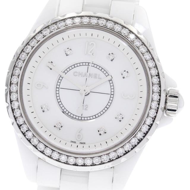 シャネル CHANEL H3110 J12 ダイヤベゼル 8Pダイヤ 白セラミック クォーツ レディース _947380