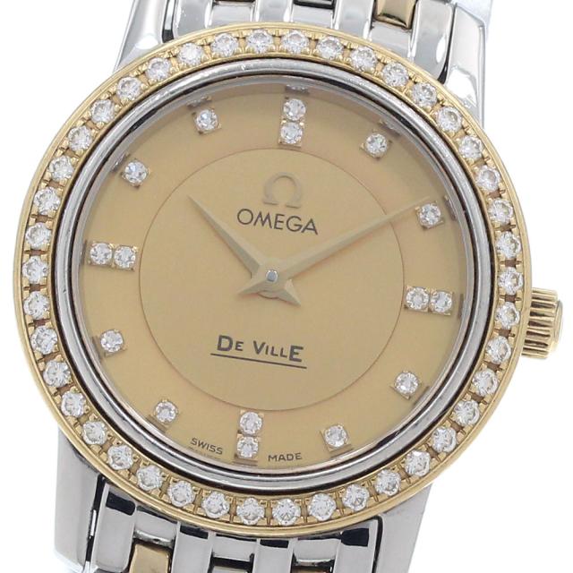 オメガ OMEGA 4375.15 デビル 16P ダイヤベゼル YGコンビ クォーツ レディース _950668