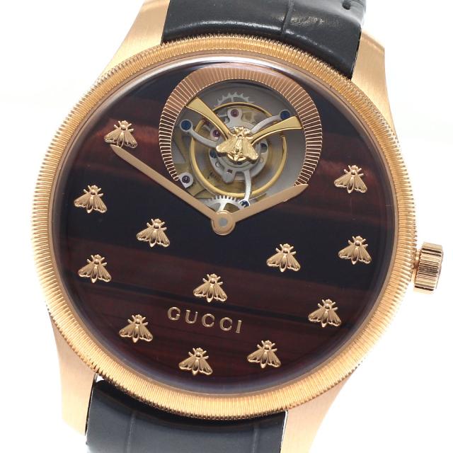 グッチ GUCCI 717070 IDIA0 8599 Gタイムレス ダンシングビー K18PG ブルズアイジャスパー文字盤 自動巻き メンズ 良品 箱付き_948763