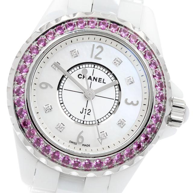 シャネル CHANEL H3243 J12 8Pダイヤ ピンクサファイアベゼル クォーツ レディース 保証書付き_951597