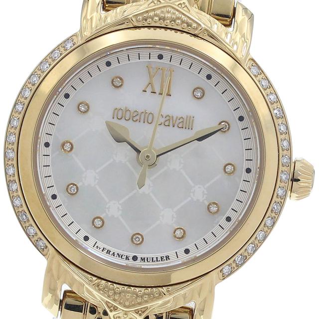 ロベルトカヴァリ Roberto Cavalli RV2L062M0071 By Franck Muller 11P サイドダイヤ クォーツ レディース 極美品 箱・保証書付き_951640