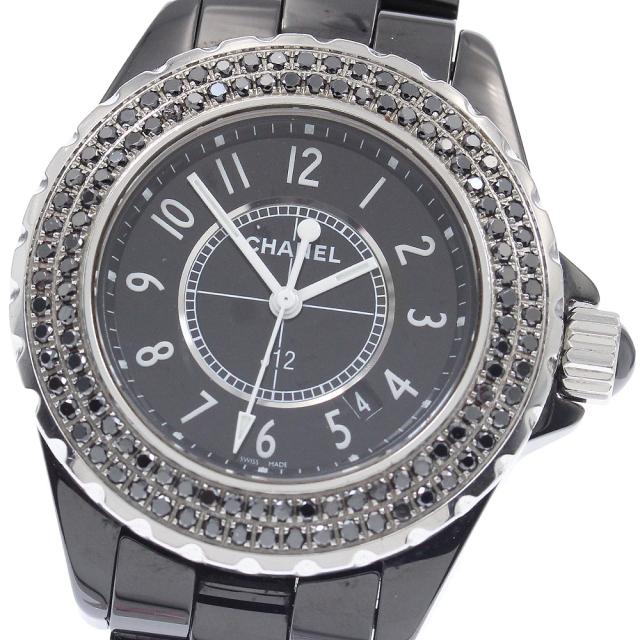シャネル CHANEL H0682 J12 黒セラミック アフターダイヤベゼル クォーツ レディース 保証書付き_932292