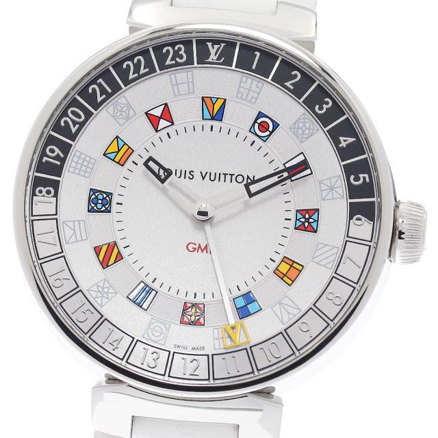 ルイ・ヴィトン LOUIS VUITTON QA096 タンブール ムーン デュアルタイム GMT クォーツ メンズ 良品 _954031