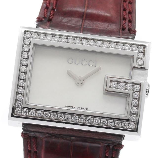 グッチ GUCCI 100L Gレクタングル ダイヤベゼル ホワイトシェル文字盤 クォーツ レディース _956022