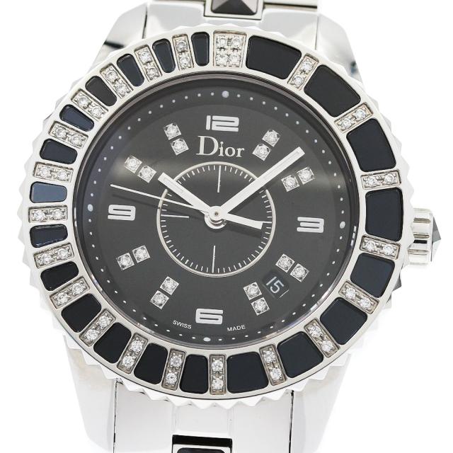ディオール Dior CD113115 クリスタル ダイヤベゼル 16Pダイヤ クォーツ レディース 良品 _958320