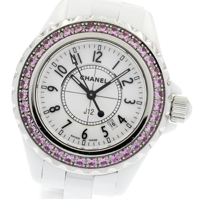 シャネル CHANEL H1181 J12 ピンクサファイアベゼル クォーツ レディース _959548