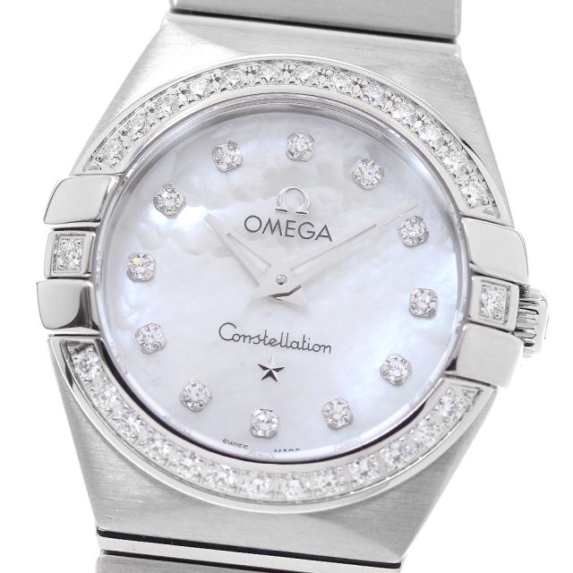 オメガ OMEGA 123.15.24.60.55.001 コンステレーション ブラッシュ ダイヤベゼル シェル 12Pダイヤ クォーツ レディース 美品 _962067