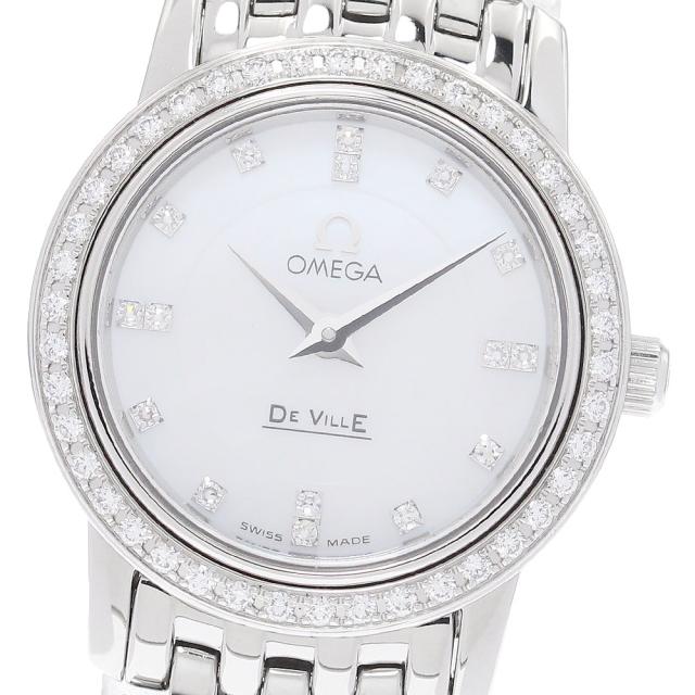オメガ OMEGA 4575.75 デビル プレステージ 16P ダイヤベゼル シェル文字盤 クォーツ レディース 良品 保証書付き_962073 126,390円