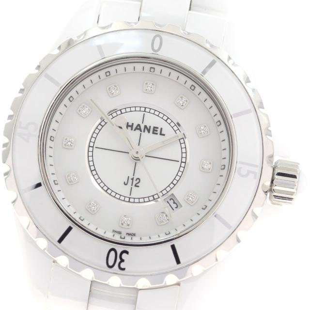 シャネル CHANEL H1628 J12 白セラミック 12Pダイヤ クォーツ レディース 良品 _960598