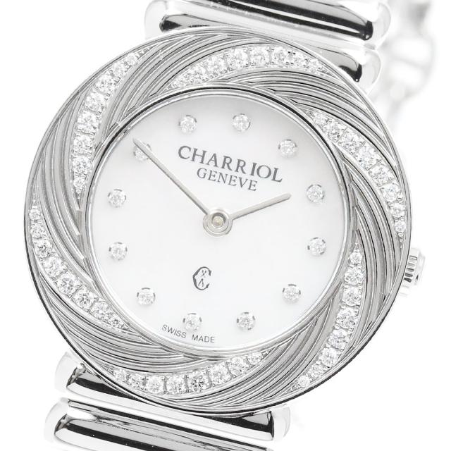 シャリオール CHARRIOL 028FSD.54.RO019 サントロペ 12Pダイヤ シェル文字盤 クォーツ レディース 良品 _962778