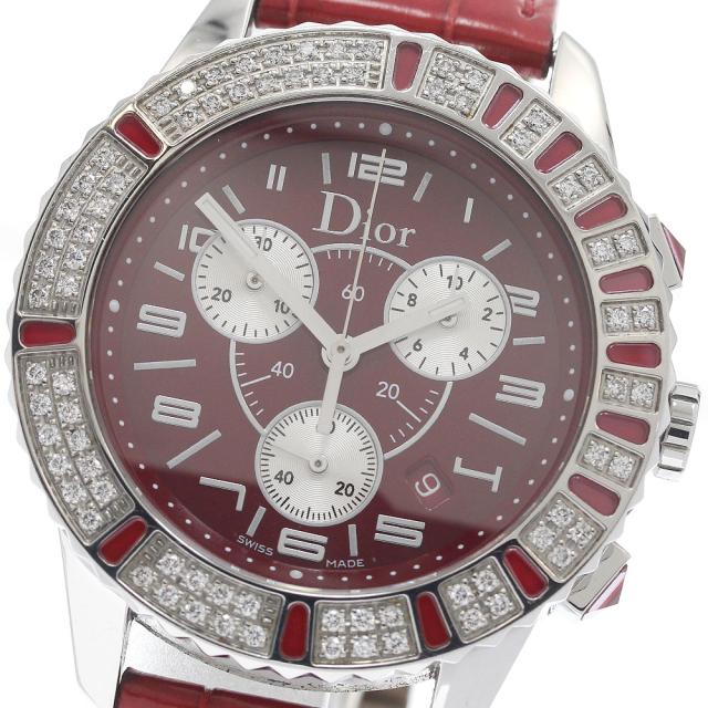 ディオール Dior CD11431B-V クリスタル ダイヤベゼル クロノグラフ クォーツ レディース _957110