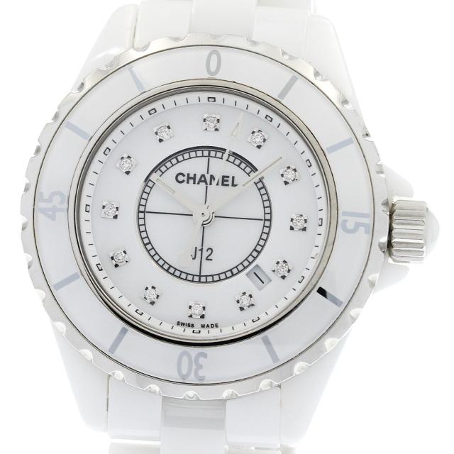 シャネル CHANEL H1628 J12 白セラミック 12Pダイヤ クォーツ レディース _933539