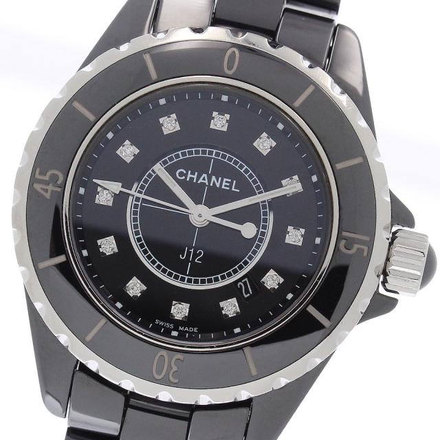 シャネル CHANEL H1625 J12 黒セラミック 33ｍｍ 12Pダイヤ クォーツ レディース 保証書付き_959428