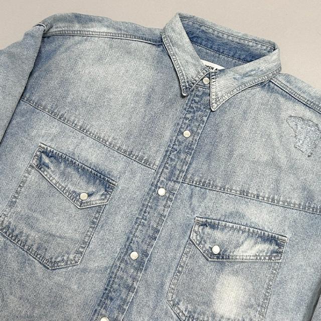 デニムシャツ メンズ 長袖 ヴィンテージ加工 ダメージ加工 アメカジ ブラック ブルー ブリーチ ゆったり 大きいサイズ 春 夏 秋 冬 30代 40代 50代 M L XL デニムシャツ メンズ 長袖 ヴィンテージ加工 ダメージ加工 アメカジ