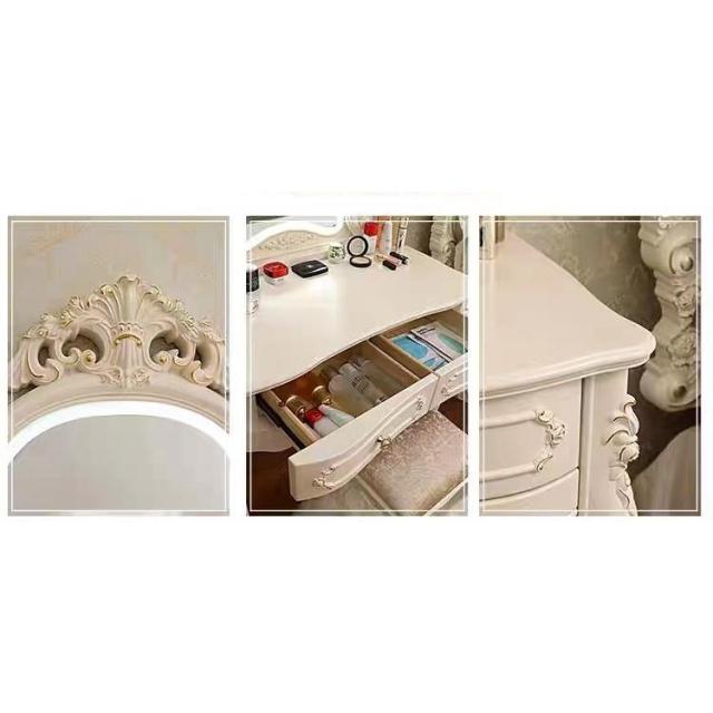 北欧風 ホワイト 80cmオシャレドレッサーお姫系 大理石天板 LEDミラー