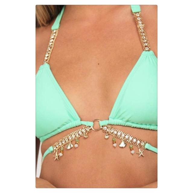 レディース　ファッション　水着　ビキニ Couture Seduc. ゴージャス ビーチ ビーズラインストーン セクシー サイド紐付き ギャザー アクア YZ002a レディース ファッション 水着 ビキニ Couture Seduc. ゴージャス