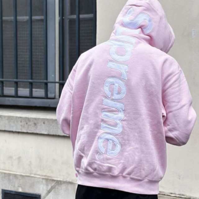 Supreme Satin Applique Hooded Sweatshirt Light Pink シュプリーム サテン アップリケ フーディー スウェットシャツ ライト ピンク