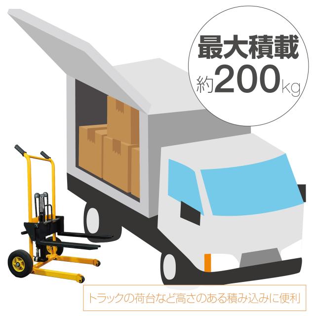 ハンドフォークリフト 低床 最大積載200kg 最高位920mm フォーク長さ 