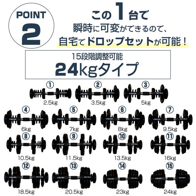 ダンベル 可変式ダンベル 20kg 24kg 2個セット 可変式ダンベル20kg ダンベル 可変式 20kg 24kg 15段階調節 重量調節 アジャスタブルダンベル ダンベルセット トレーニング 筋トレ 鉄アレイ おすすめ 健康器具 スポーツ ジム ダイエット 2年保証_2