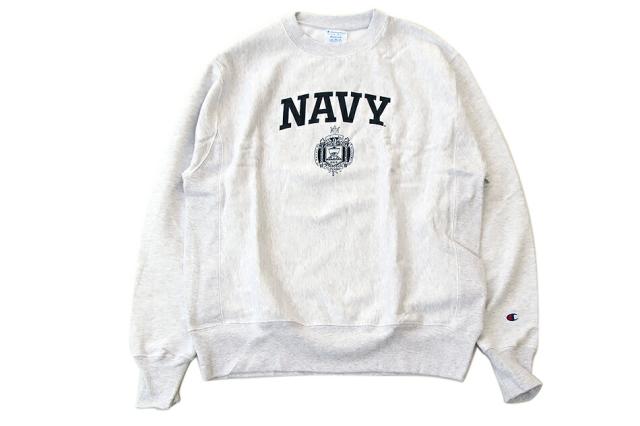 Champion 「USNA ISSUE OFFICIAL PRINT」 R/W CREW SWEAT ASH GREY 