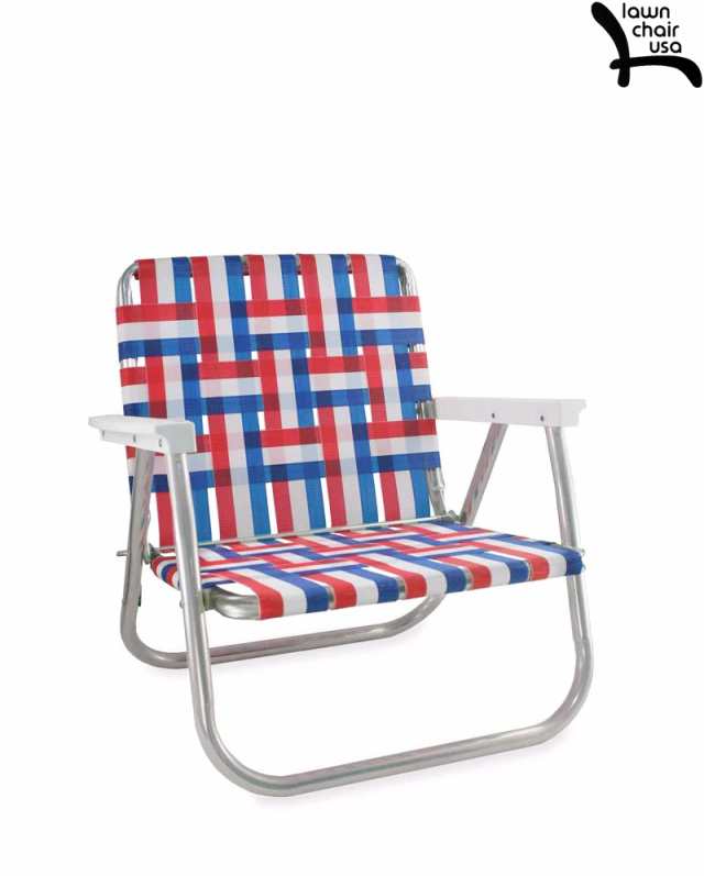 LAWN CHAIR USA OLD GLORY LOW BACK BEACH WITH WHITE ARMS FOLDING