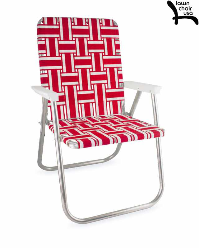 LAWN CHAIR USA CLASSIC RED AND WHITE STRIPE WITH WHITE ARMS