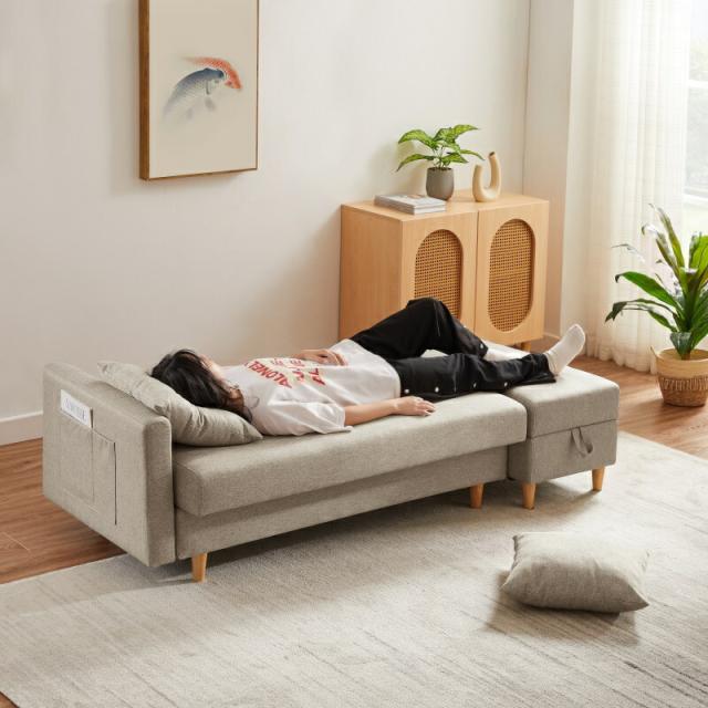 ソファ　ソファーベッド　カウチソファ　3人掛け　オットマン付き　多機能ソファ　左右側とも取り付けるアームレスト　たくさん収納　レイアウト自由　クッション2個_11