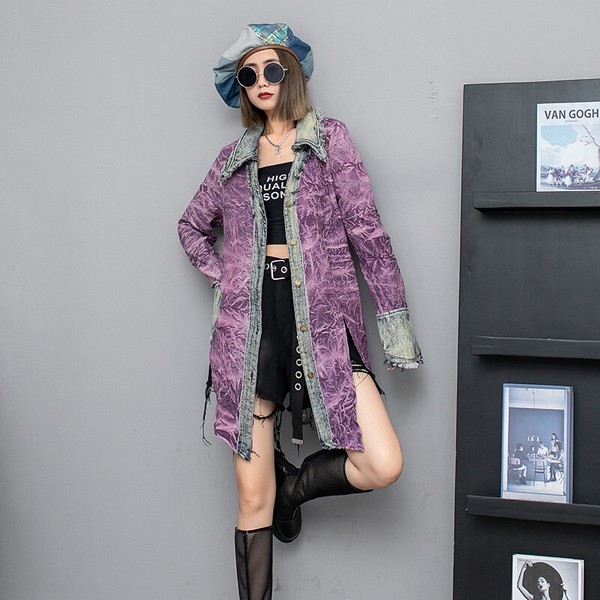 送料無料！送料込　原宿系・ストリート系！個性派　目立ち度MAX！インパクトありのダメージ加工デザイン デニム生地切替ジャケット アウター　トップス