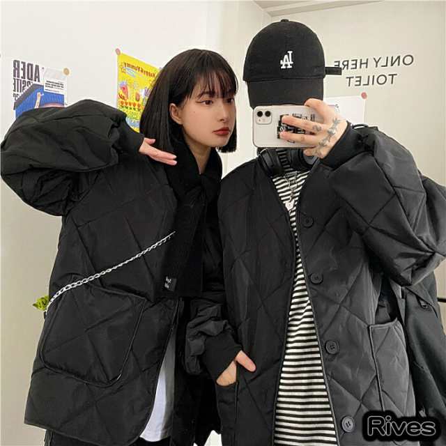 キルティングコート レディース アウター メンズコート 黒 古着 韓国ファッション ファッション 20代 男女 韓国ストリート おしゃれ商品 レディースファッション
