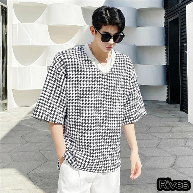 Tシャツ メンズ モード系 夏 グレー チェック柄 韓国ファッション モード系 オルチャン ダンス イベント 衣装 古着 楽天ファッション 送の通販はau Pay マーケット 韓国ファッション Rives