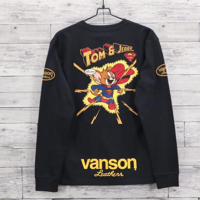 【送料無料】新品 メンズ トムとジェリー VANSON バンソン スーパーマン ワーナー コラボ 長袖 Tシャツ ロンT ティーシャツ 刺繍 プリント レディース ユニセックス キャラクター グッズ Tom＆jerry トムジェリ 白 オフホワイト 黒 ブラック 送料無料】新品 メンズ トムとジェリー VANSON バンソン スーパーマン