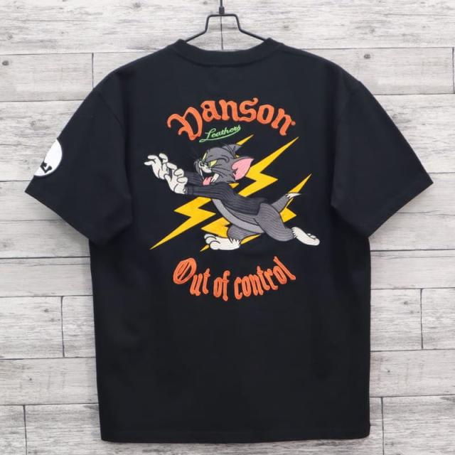 【送料無料】メンズ トムとジェリー VANSON バンソン コラボ 半袖 Tシャツ 半袖Tシャツ ティーシャツ バック 刺繍 胸刺繍 TOM＆JERRY トムジェリ 追いかけっこ 雷 カミナリ 稲妻 レディース ユニセックス 白 ホワイト 黒 ブラック 送料無料】メンズ トムとジェリー VANSON バンソン コラボ 半袖 T