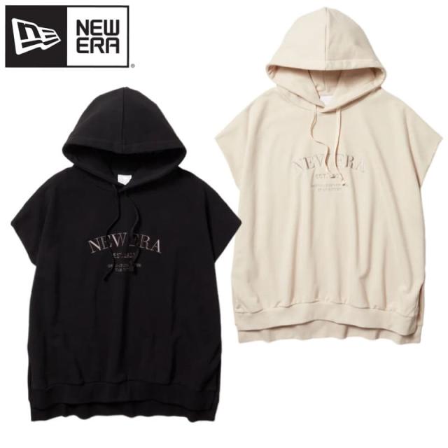 NEWERA ニューエラ 正規品 レディース フレンチスリーブ 半袖 パーカー フーディー プルパーカー 裏毛 スウェット ウィメンズ 女性用 アイボリー 黒 ブラック 14392402 14392403