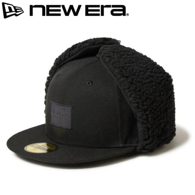 NEWERA ニューエラ 正規品 ドッグイヤー キャップ 59FIFTY CAP 帽子 ボア 耳当て イヤーフラップ フラットバイザー 秋 冬 防寒 メンズ レディース ユニセックス 黒 ブラック 14668179