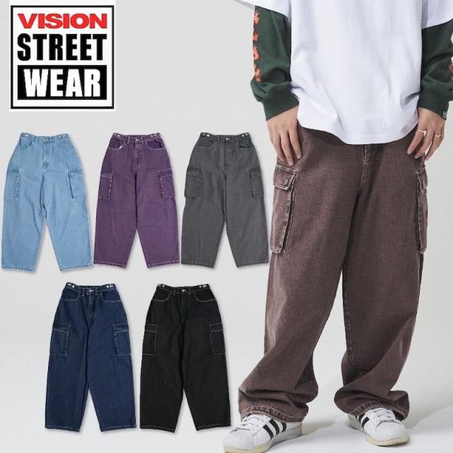 【送料無料】メンズ VISION STREET WEAR ヴィジョンストリートウェア パンツ ズボン ボトムス デニム カラーデニム カーゴパンツ デニムカーゴパンツ スケーターパンツ ワイド ブルー グレー パープル ブラウン ブラック