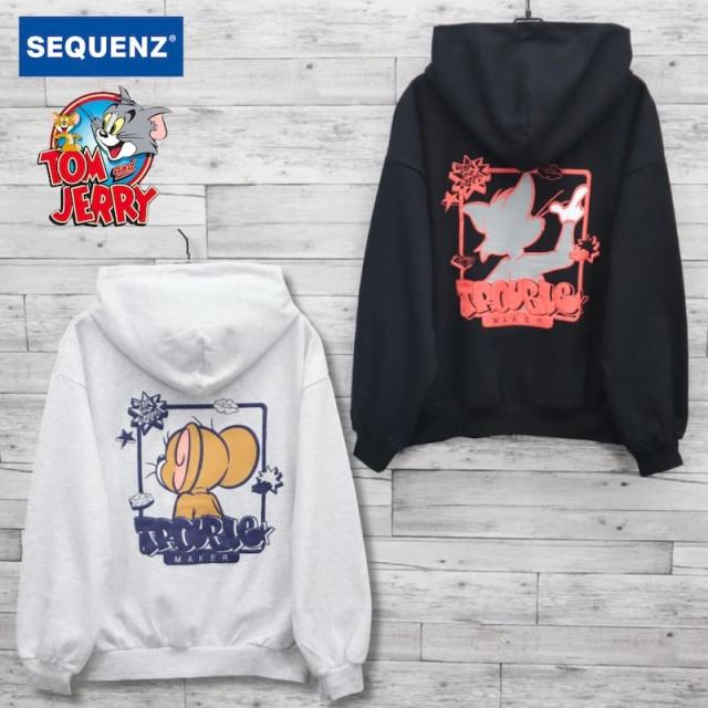 【送料無料】トムとジェリー TOM&JERRY 山田涼介 着用 ジップパーカー ダブルジップ 裏起毛 バックプリント トムジェリ キャラクター グッズ シークエンズ コラボ ユニセックス メンズ レディース 小さいサイズ Sサイズ アッシュグレー 黒 ブラック 25370913
