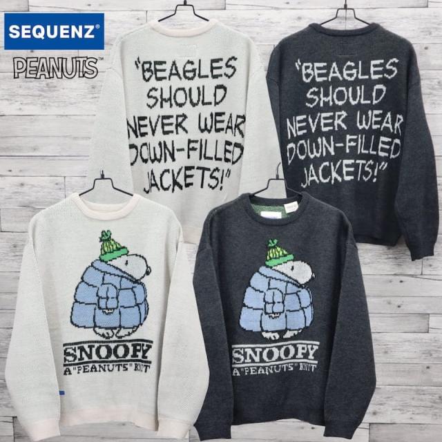 【送料無料】 スヌーピー PEANUTS ニット セーター 長袖 ピーナッツ ピーナツ SNOOPY SEQUENZ シークエンズ キャラクター コラボ グッズ メンズ レディース ユニセックス アイボリー チャコール グレー