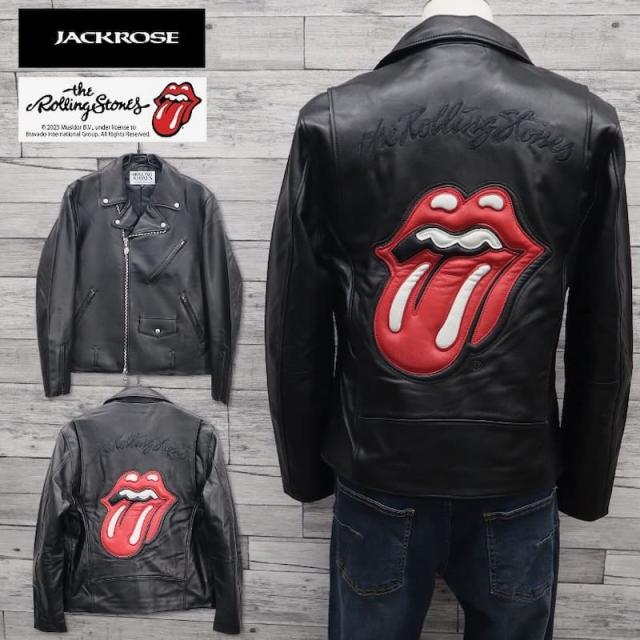 【送料無料】メンズ THE ROLLING STONES ローリングストーンズ JACKROSE ジャックローズ コラボ ダブル ライダース ジャケット レザー ラムレザー 羊革 本革 革 ブルゾン アウター 革ジャン アウター ブラック 黒